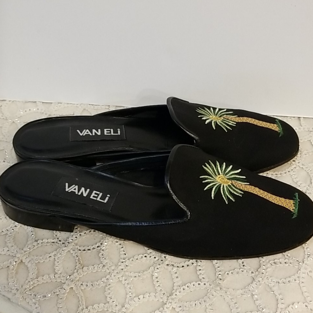 Vaneli Palm Tree Black Slides, Size 7.5 - image 5